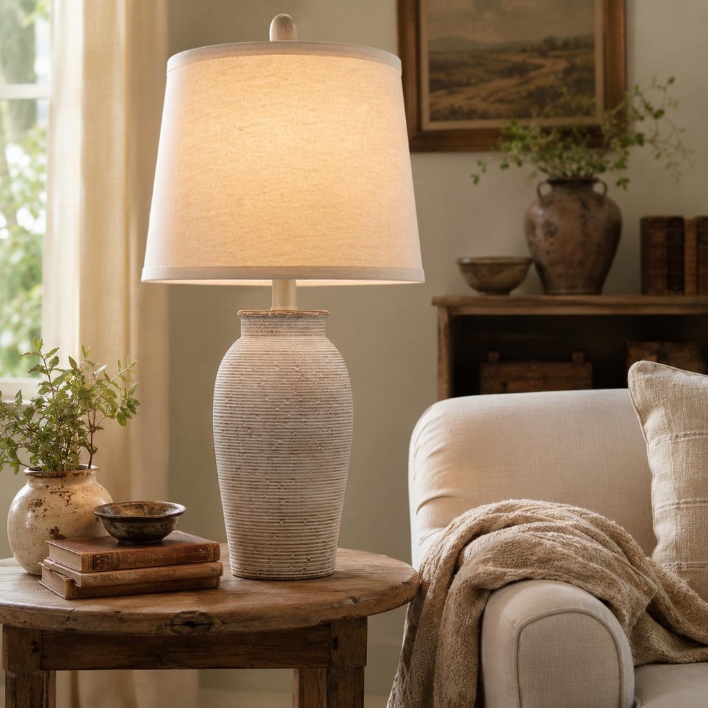 Ceramic Table Lamp, 24.5'' Rustic Farmhouse Lamp