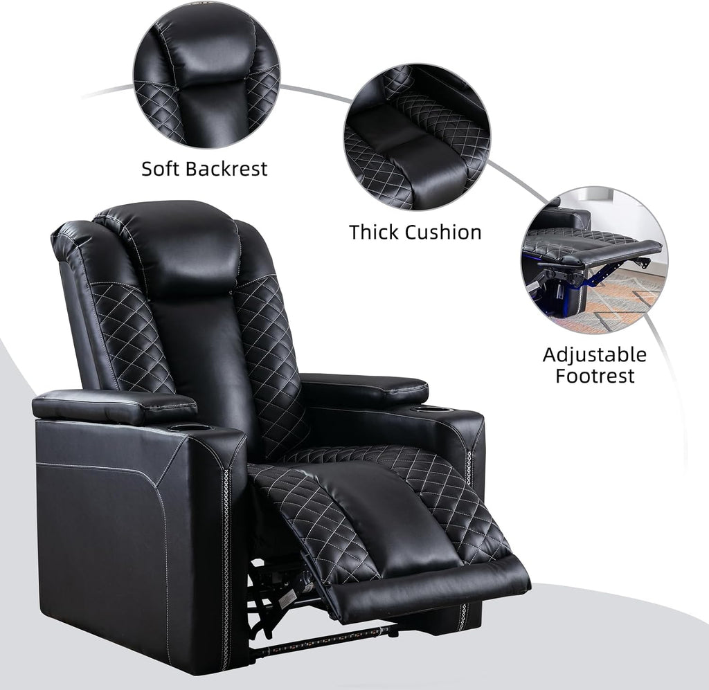 Electric Power Recliner Chairs, Soft PU Leather Single Seat Home Theater Seating with USB Ports, Reclining Sofa Chair