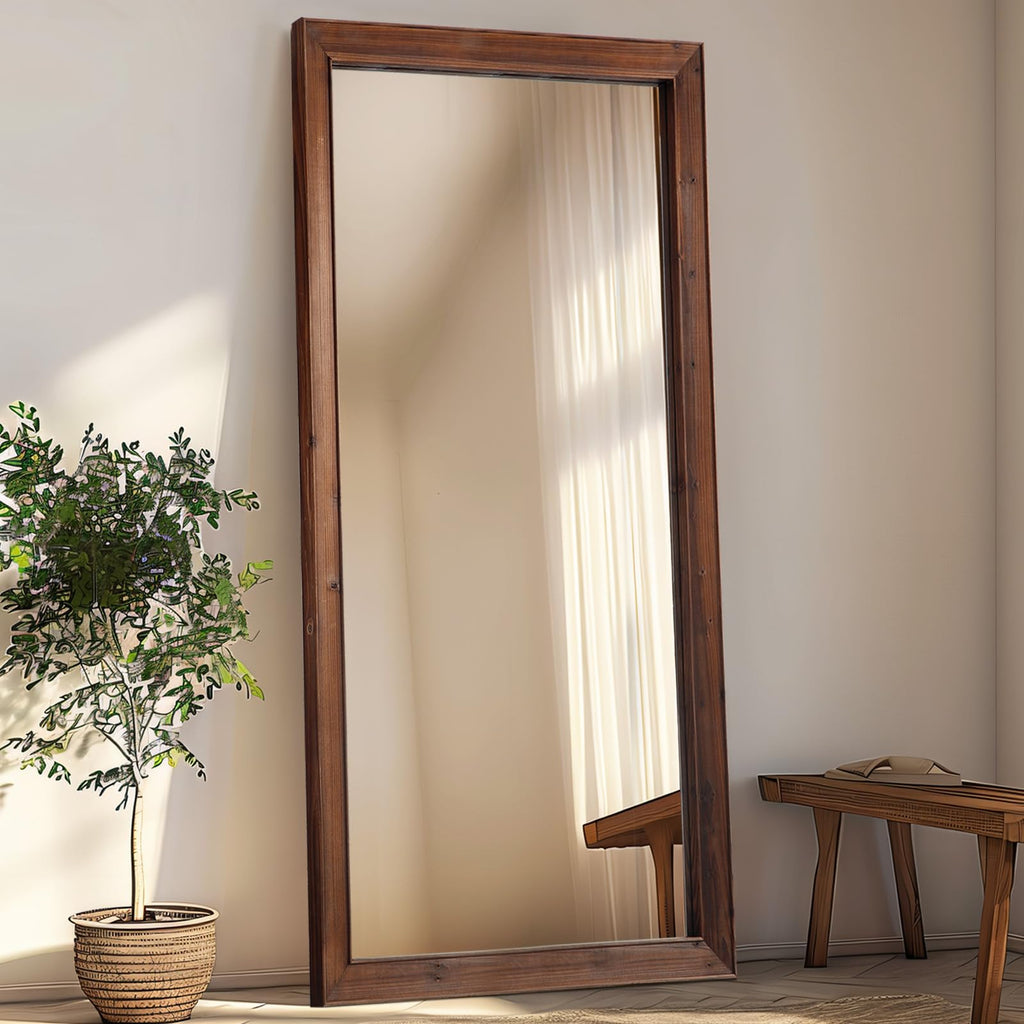 Rustic Full Length Mirror, 71"x32" Large Floor Mirror Wood Frame