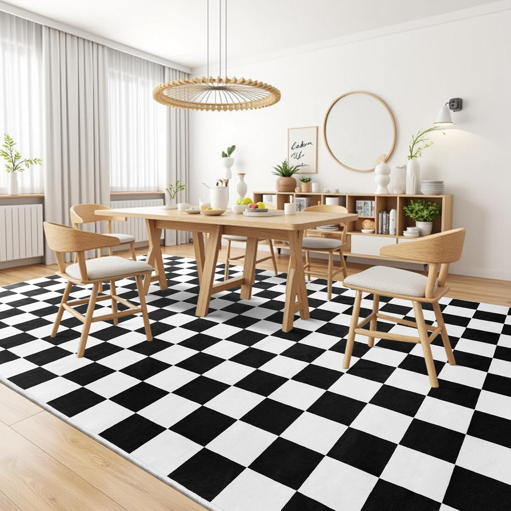 Black and White Checkered Rug, 5x7 Soft Area Rugs