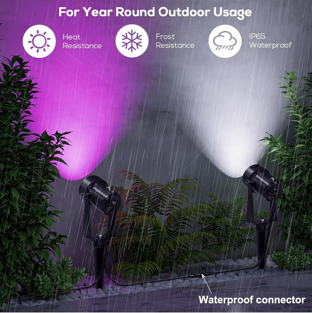 10 Pack Outdoor RGBW Landscape Lights, Color Changing Spot Uplights | Dusk to Dawn Sensor Controller with Remote