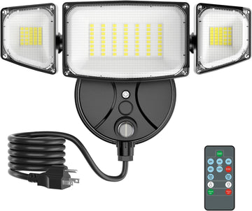 Dusk to Dawn Outdoor Lighting, Plug in Flood Light, Remote, Black | 100W 10000LM LED Security Light with Photocell, 2