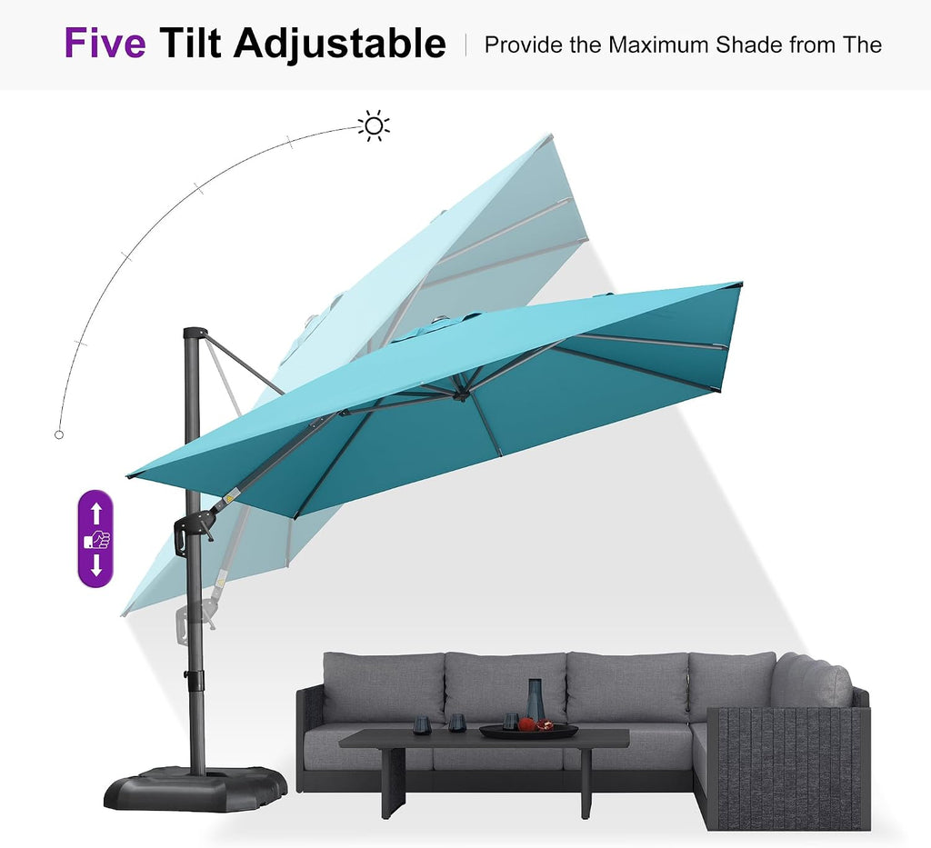 Patio Umbrella with Base 10 Feet Outdoor Cantilever Square Umbrella Aluminum Offset Umbrella with 360-degree Rotation