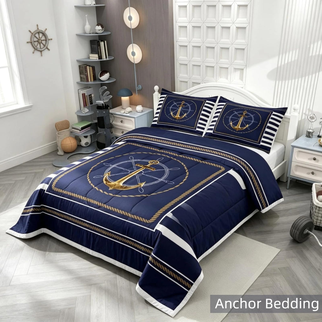 Anchor Decor Comforter Set Twin Size Nautical Themed Bedding Set for Boys Girls Teens Ocean Comforter Sea Adventure