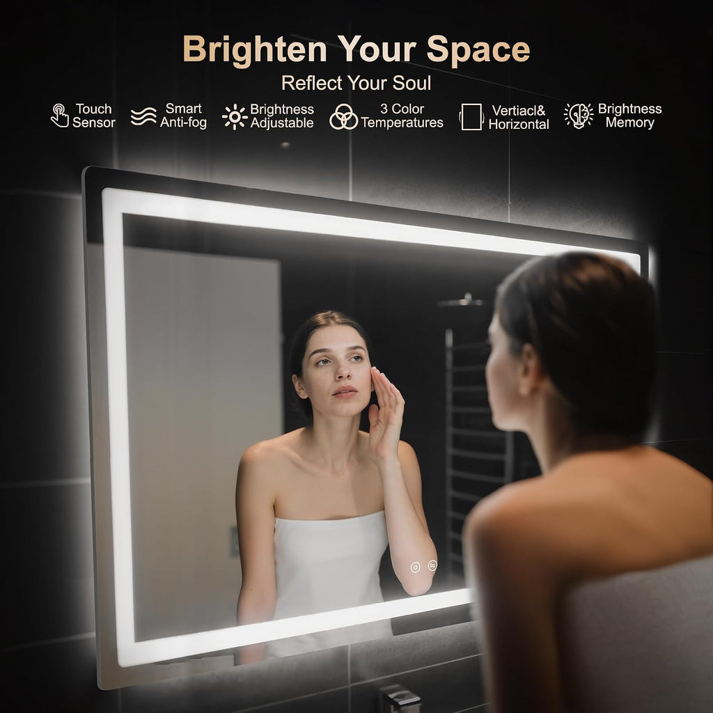 LED Bathroom Mirror with Lights, 30x50 Vanity Mirror Wall, Anti-Fog, Dimmable, Front Lit & Backlit, Memory Function
