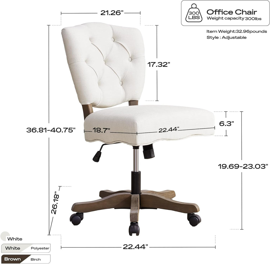 Upholstered Swivel Desk Chair Chenille Tufted Fabric Home with Wheels Adjustable Height Classic Task Chair with