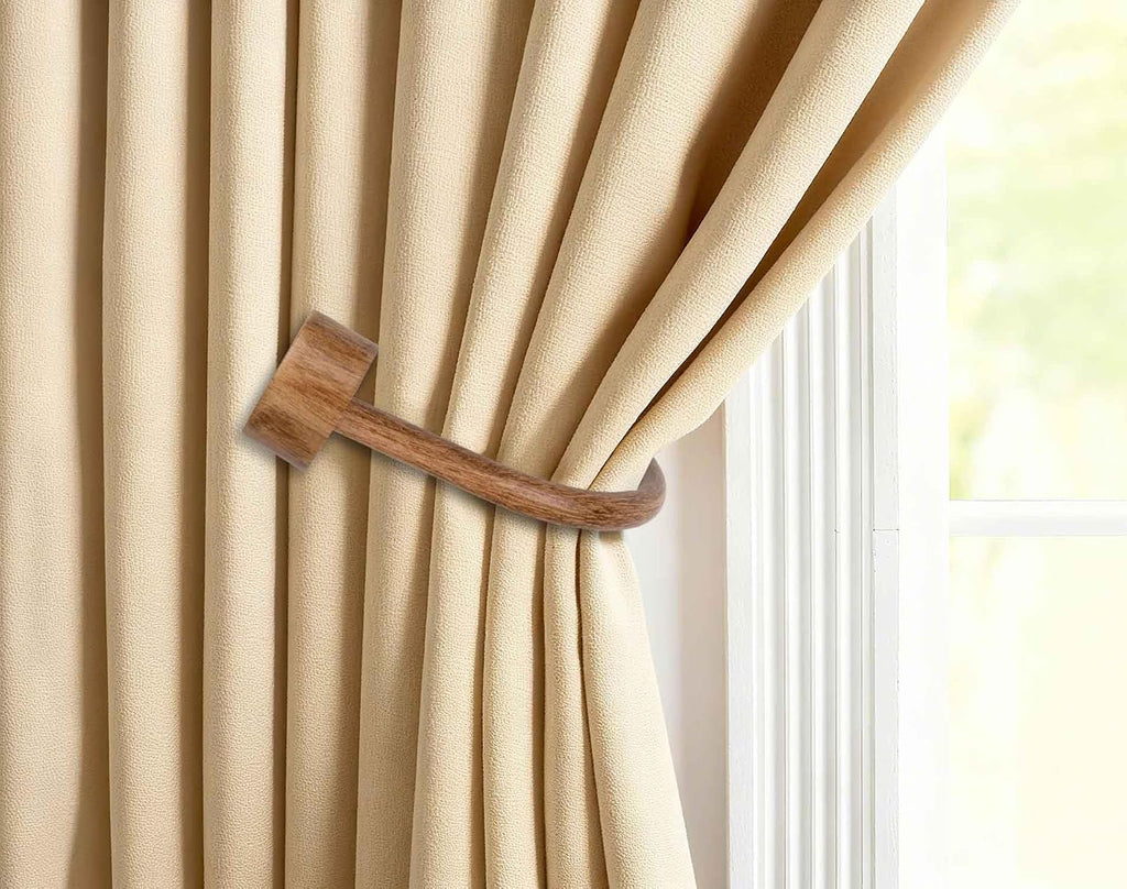 Curtain Holdbacks for Wall, Wood Grain Curtain Hooks Wall Mounted, Curtain Tiebacks Holders for Drapes, Modern Cap