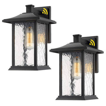 Outdoor Wall Lights, 14inch Dusk to Dawn Exterior Wall Mount Sconce Front Porch Light, Black Cast Aluminum w/Water