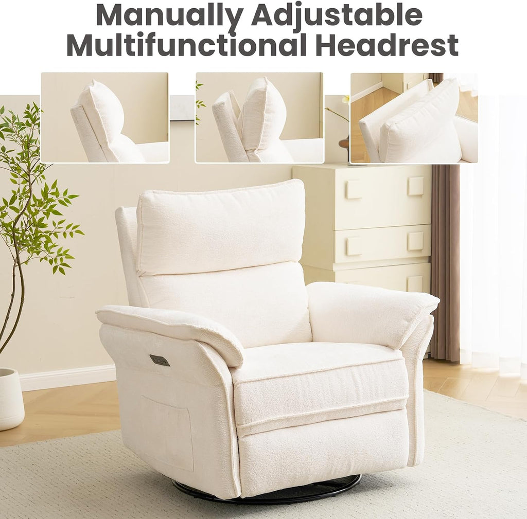Oversized Rocking Chair Nursery with Massage and Heat, Glider Recliner Nursery Chair with Adjustable Headrest, Power