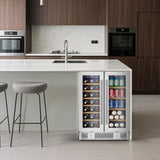 Wine and Beverage Refrigerator, 24 Inch Dual Zone Wine Cooler with Glass Door&Lo