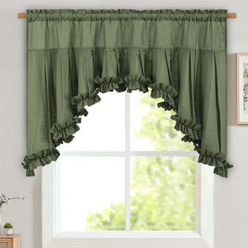 Linen Valances for Windows Farmhouse Ruffle Swag Valance Rustic Country Window Valances Light Filtering Kitchen