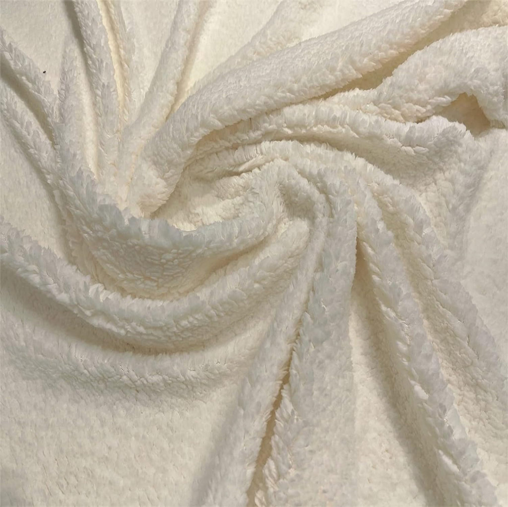 Solid Natural Creamy White Sherpa Plush Fleece Fabric By The Yard