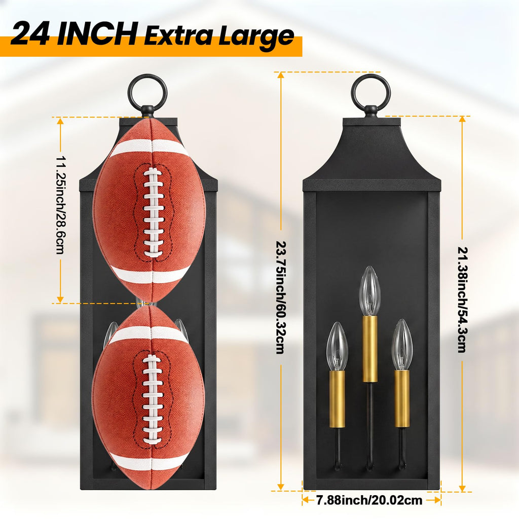 24" Extra Large Outdoor Wall Lights 2-Pack, Black Outside Wall Sconce