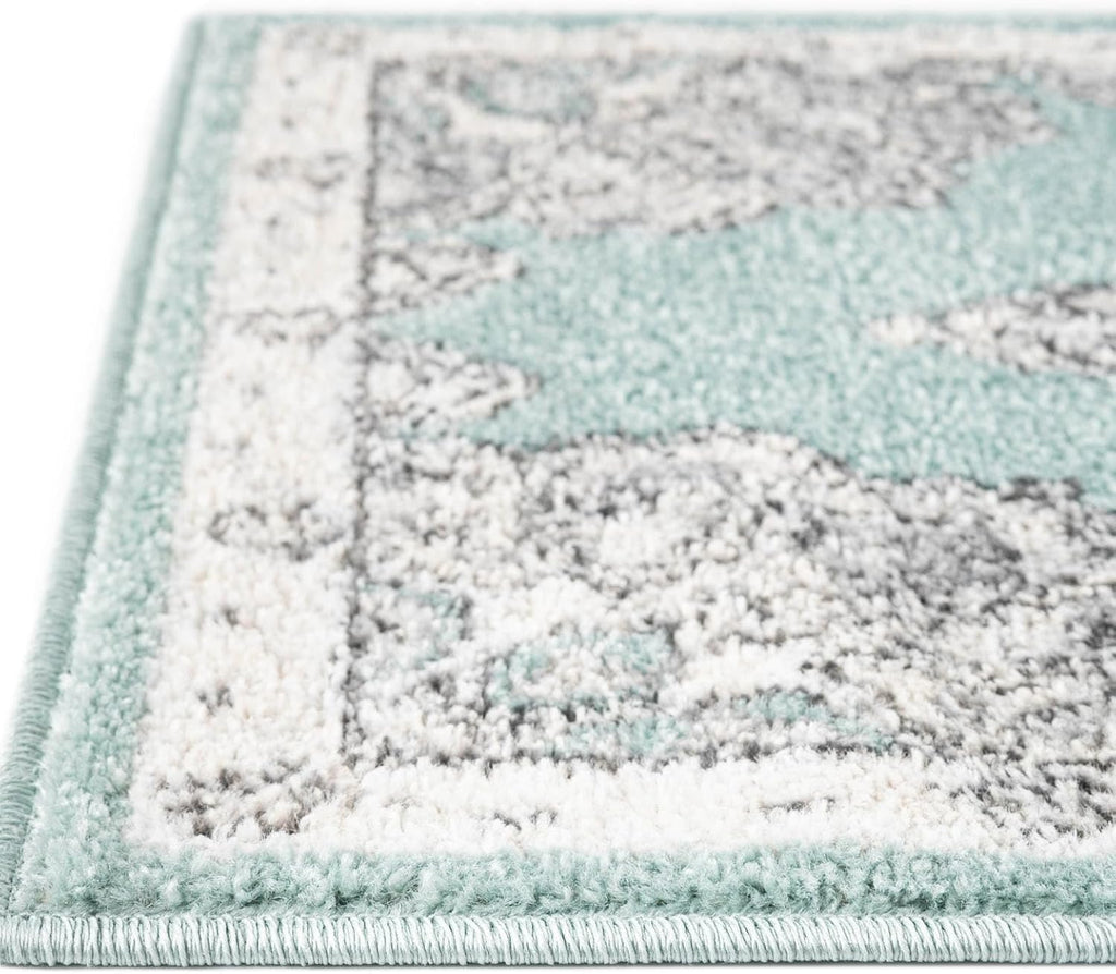 Parker Rug - 10' x 13' Aqua Easy-Clean Rug - Vintage Medallion