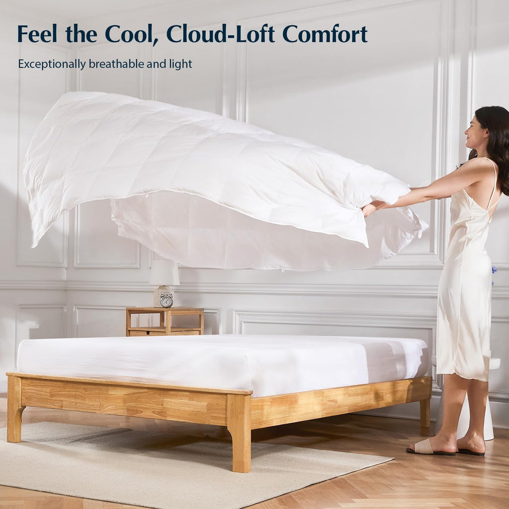 Lightweight Goose Feather Down Fiber Comforters King, Summer Duvet Insert, Ultra Soft, Breathable, Hotel Luxury