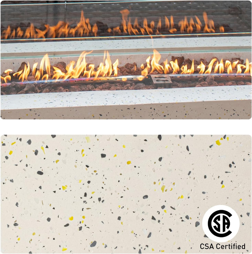 Outdoor Propane Fire Pit Coffee Table, 42-inch x 13-inch Terrazzo Rectangle Base Patio Heater w Certified
