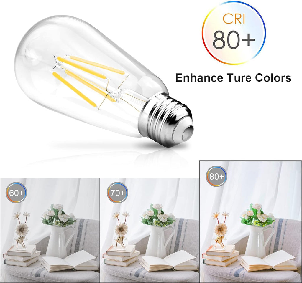 LED Edison Bulbs 6W, Equivalent 60W, High Brightness Cool White 4000K, 700 Lumens, ST58 Vintage LED Filament Bulbs - Set of 4