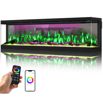 71 inch 3 Sided 3D Mirrored Electric Fireplace Inserts, Smart WiFi Built-in Linear Fire Place Heater 1500/750W with