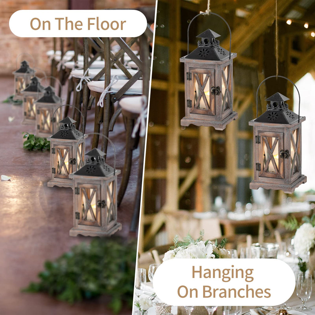 Wooden Farmhouse Lanterns Decorative, 11" Rustic Lantern