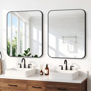 24x30 inch Bathroom Mirror 2-Pack,Black Rectangle Mirror,Wall Mounted Bathroom Frame Vanity Mirror with Round Corner