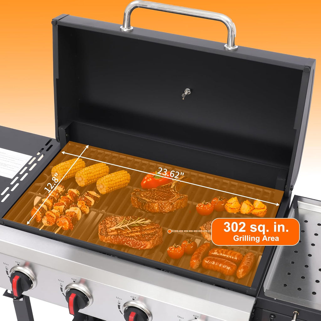 4-Burner Propane Gas Grill, 40,000 BTU BBQ Grill with Cast Iron Grates and Grease Management System