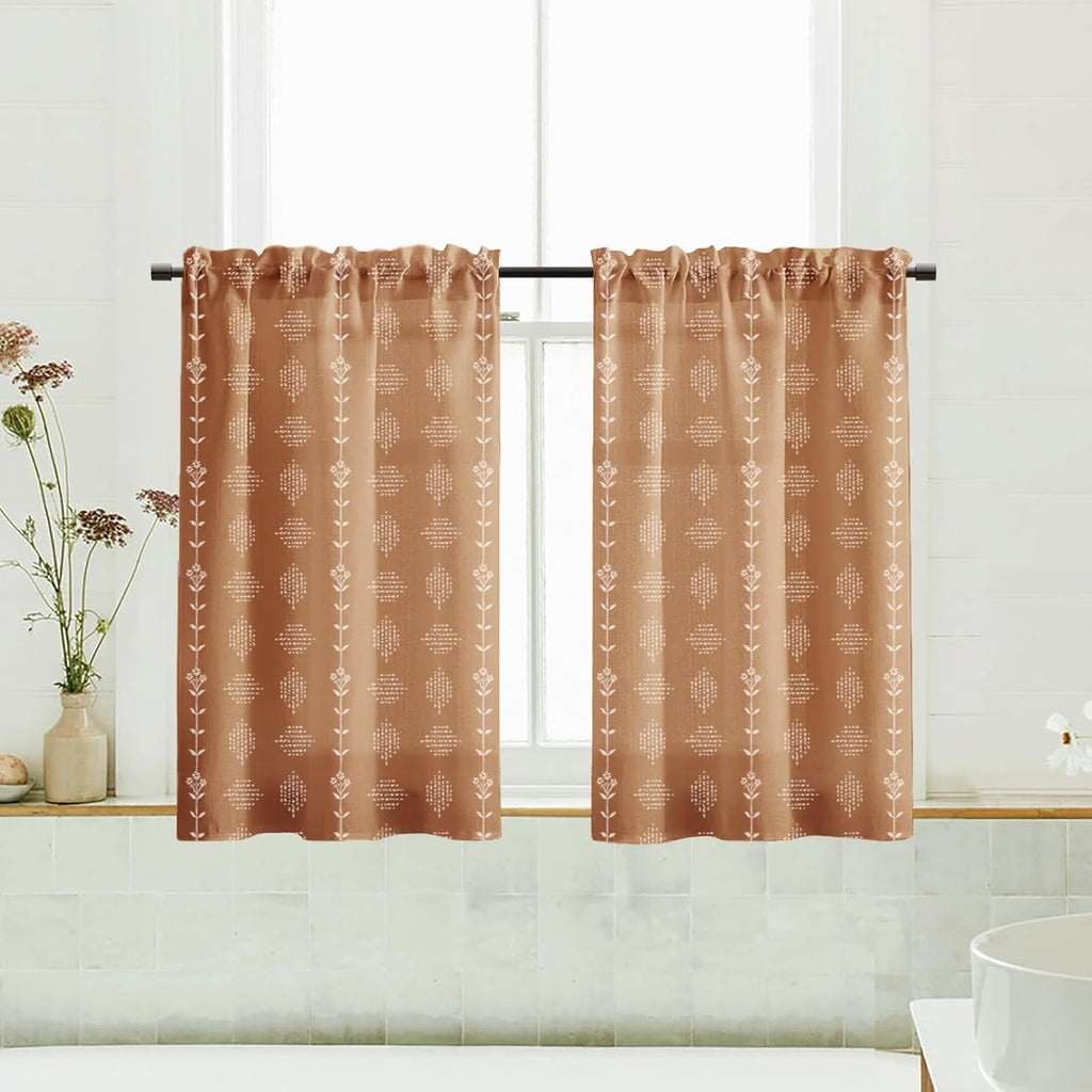 Boho Farmhouse Kitchen Curtain,Rustic Style Terracotta Western Curtains for Bedroom Living Room,Sets of 2 Panels,36