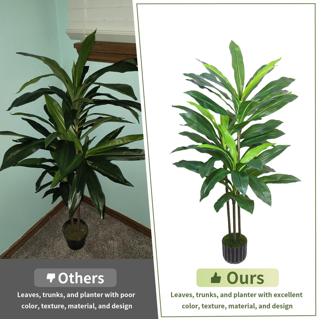 4FT (48 Inch) Faux Dracaena Tree with Black Pot:Tall Artificial Floor Plant