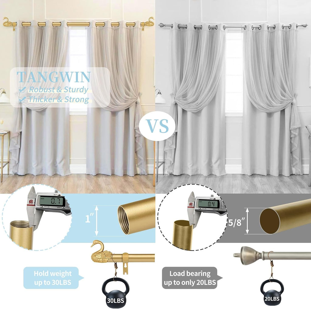 Gold Curtain Rods for Windows,1 Inch Adjustable Curtain Rod,Heavy Duty Window Rods,Decorative