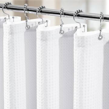 3 in 1 Shower Curtain Set, Waffle Shower Curtain and Liner Set with 12 Double Sided Shower Curtain Hooks, 258GSM