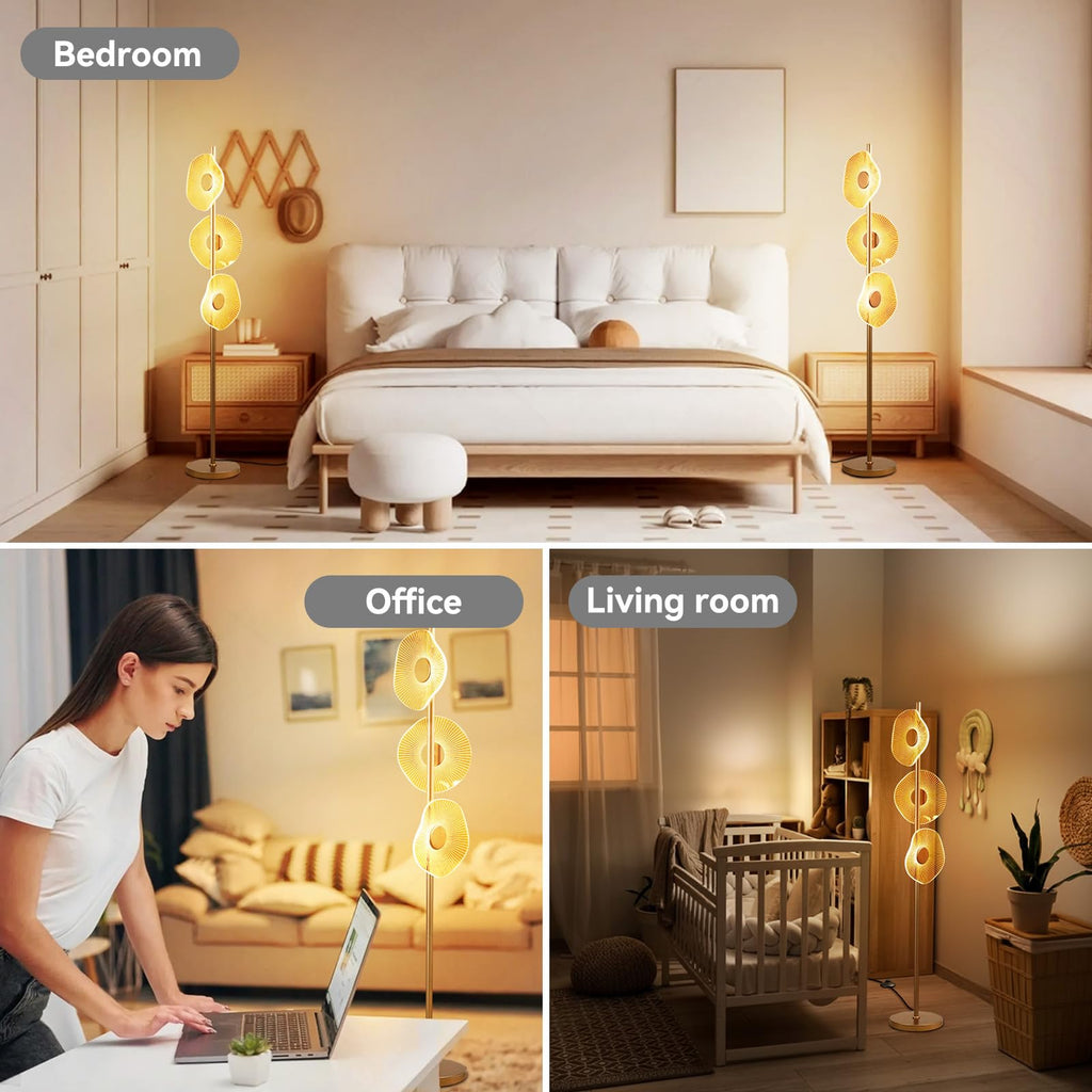 Modern Black Floor Lamp, Dimmable LED Standing Lamp with Remote