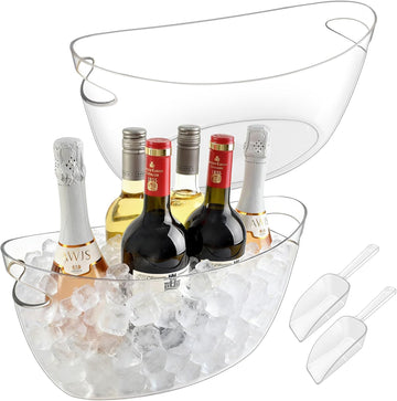 7.5L Ice Buckets for Parties , Upgraded Thickened Acrylic Ice Bucket Set with 2 Scoops,Large Clear Beverage Tub - Set of 2