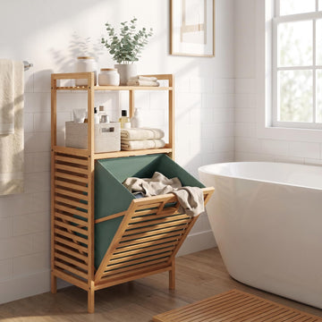 Bamboo Tilt-Out Laundry Hamper with Foldable & Removable Basket