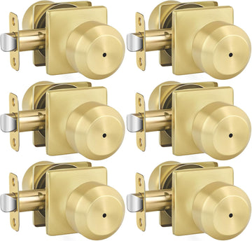 6 Pack Gold Door Knobs, Interior Door knobs, Privacy Door Knob or Bathroom, Brushed Gold Door Knob