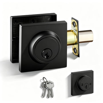 Matte Black Square Double Cylinder Deadbolt, keyed 2 Sides