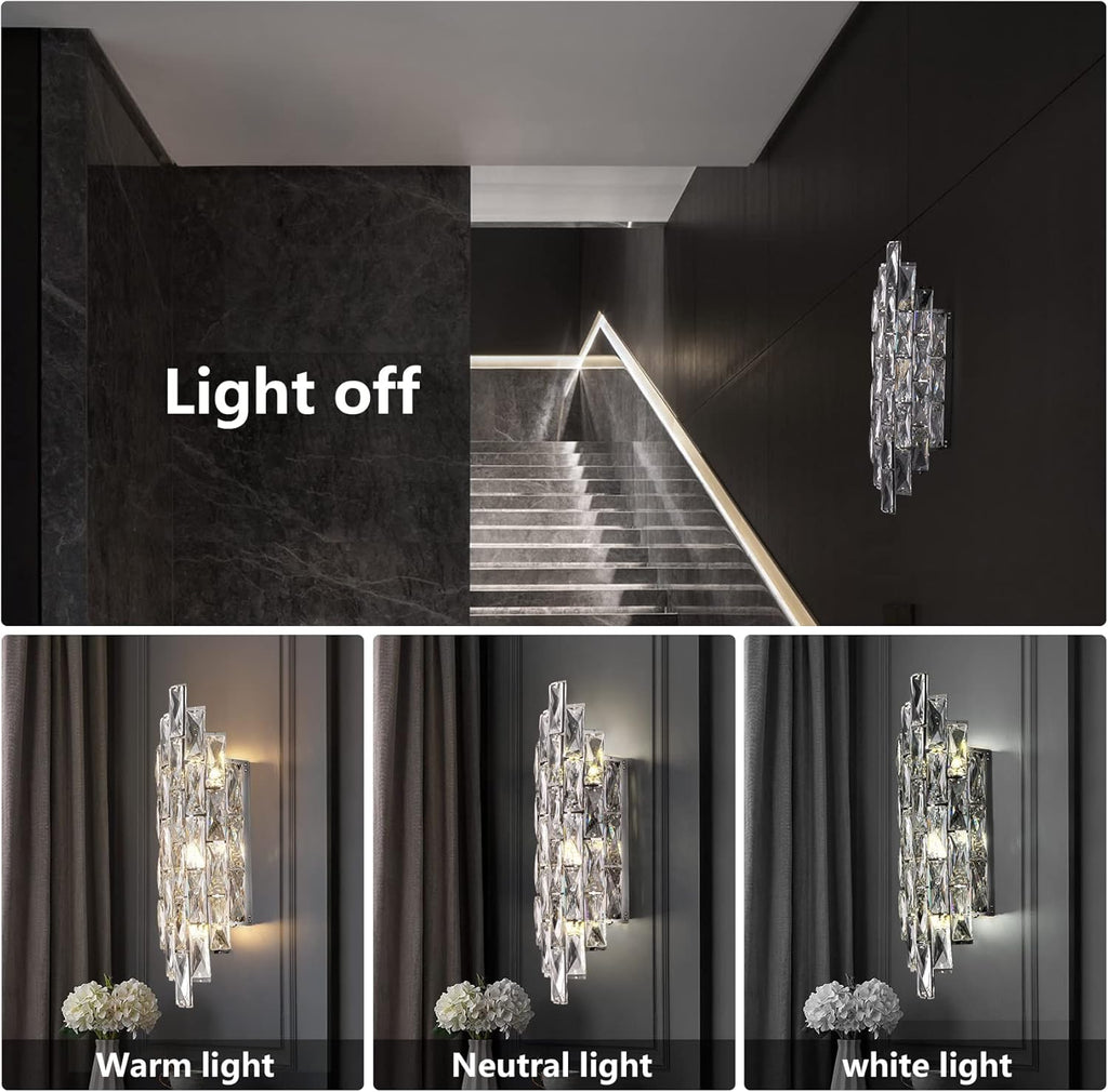 Modern Crystal Chrome Wall Sconces, Wall Light Fixtures, Indoor Wall Lamp, Vanity Wall Mount Lamps for Living Room