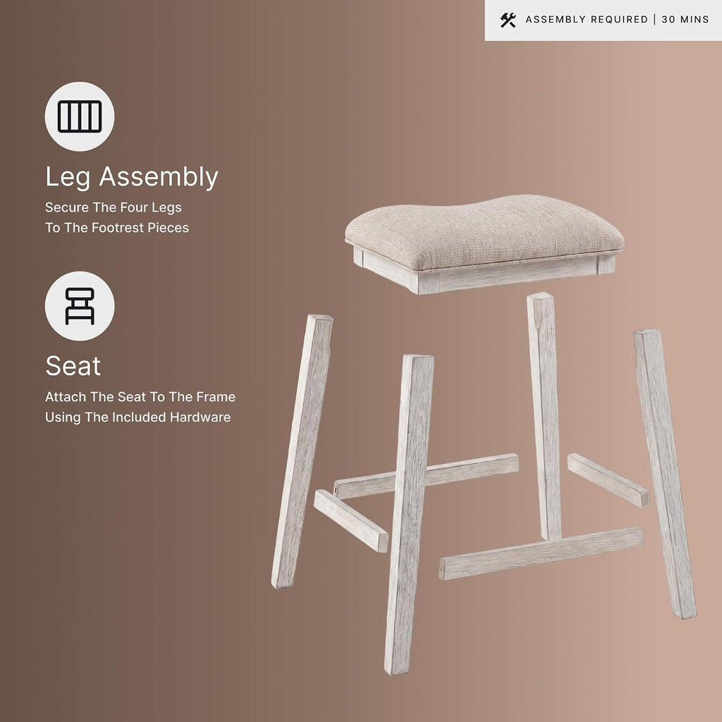 Skempton Modern 24" Counter Height Upholstered Barstool, 2 Count, Grayish White