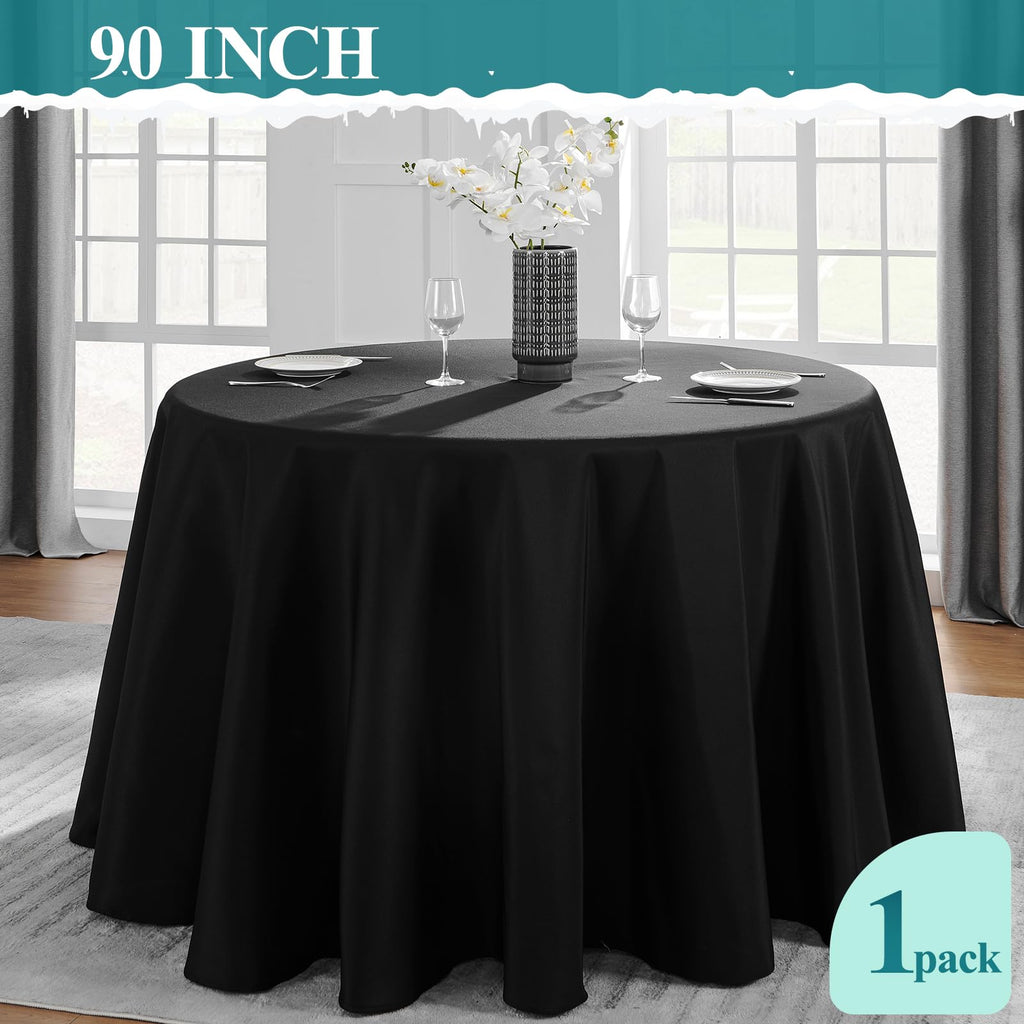 Classic Series 1 Pack 90inch Round Polyester Table Cloth, Black