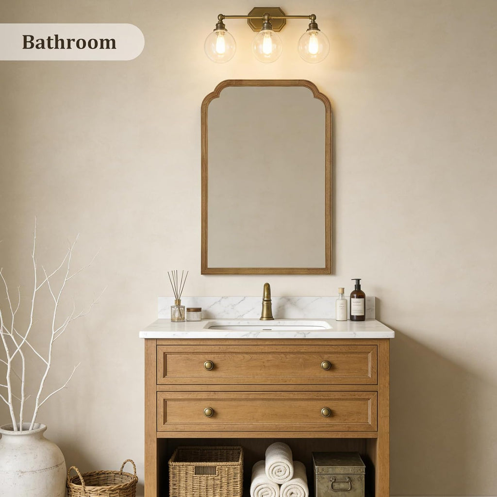 24" x 36" Natural Wood Mirror for Wall Mounted, Rustic Wood Frame Wall Mirrors Decorative or Bathroom Mirror (Natural