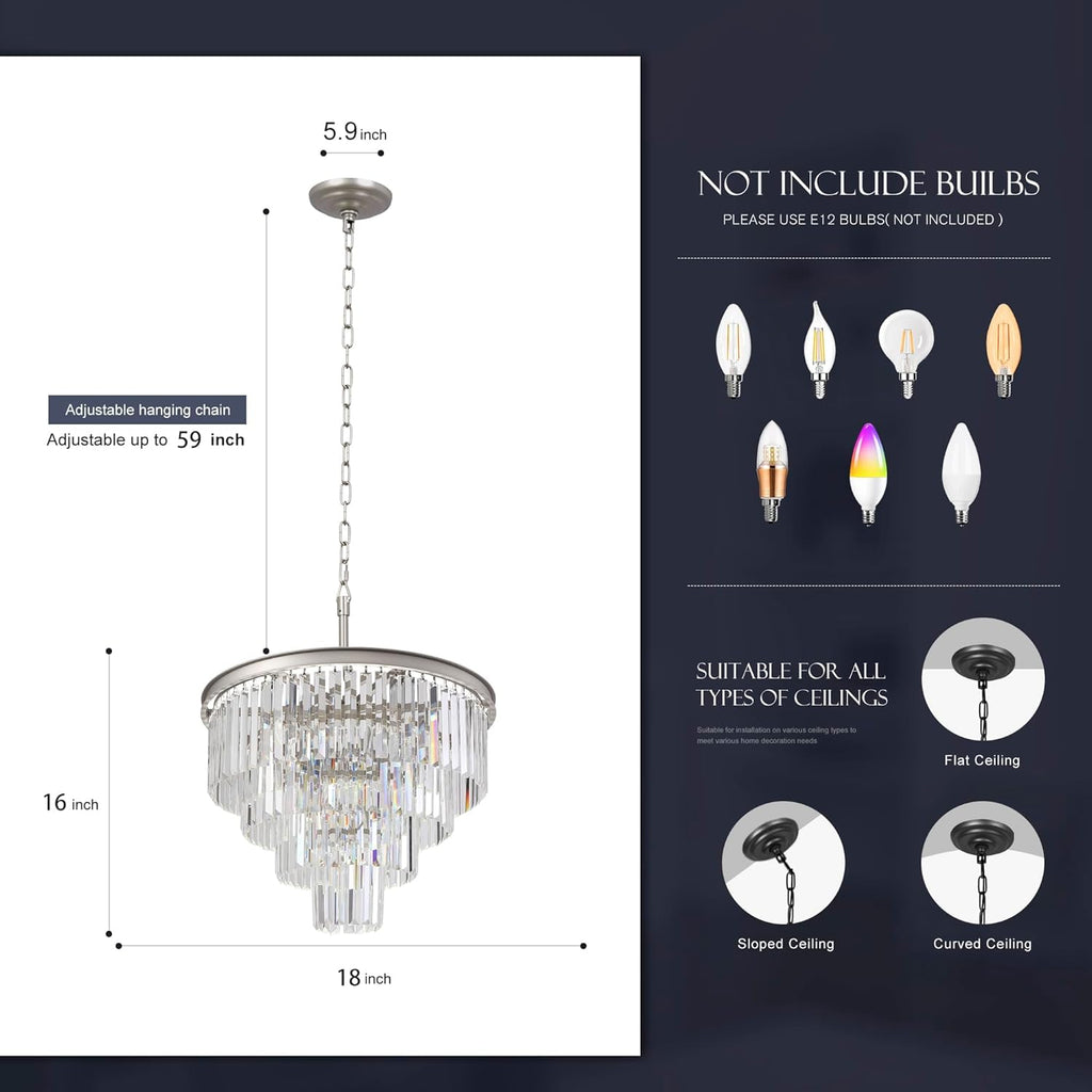 Inspired Odeon Style 5-Light Nickel Crystal 4-Tier Modern Chandelier