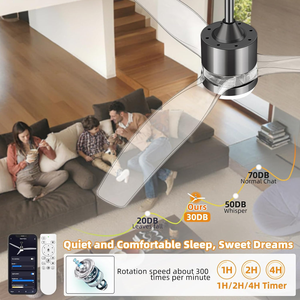 52" Smart Ceiling Fan with Light, WiFi Enabled for Alexa & App Control