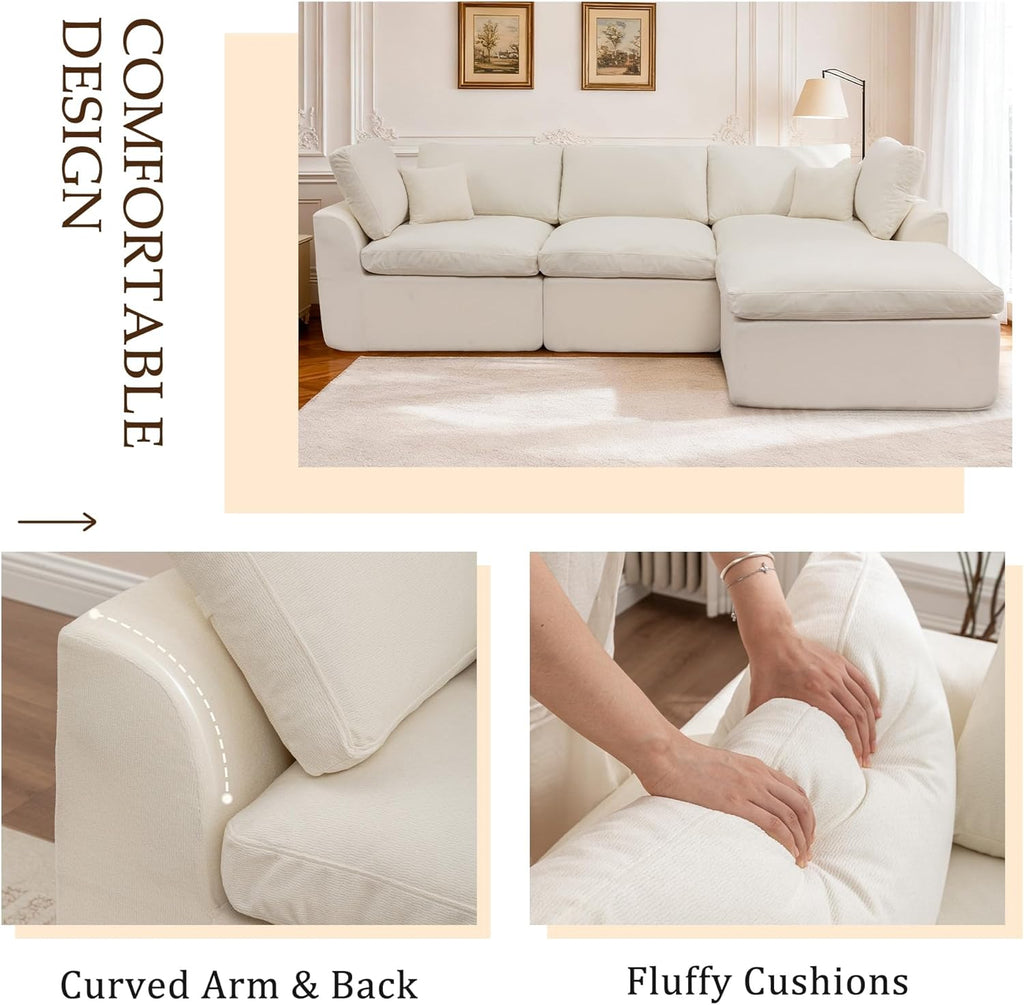 112" Cloud Sectional Couches , Modern Modular Sectional Sofa with Ottoman, Boneless Cloud Couch with Comfy Deep