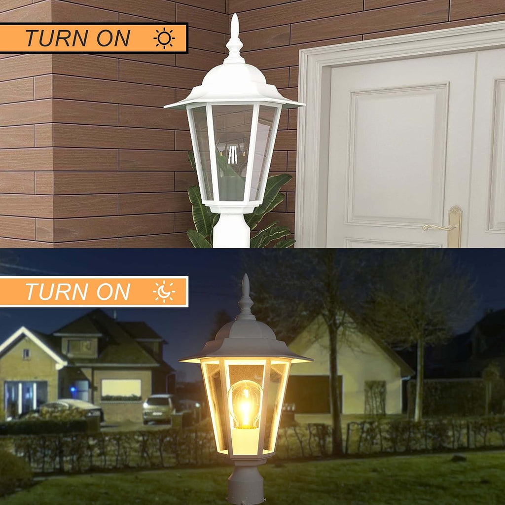 Outdoor Post Lights, Lamp Post Light Fixture with E26 Socket, White Exterior Post Lantern with Clear Glass Shade