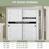72x80 in 5-Panel Bypass Sliding Closet Door, White Primed Door Slab with Bypass Closet Track Hardwar