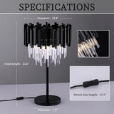 Black Crystal Table Lamp,3 Lights Table Lamps,Black Bedside Nightstand Lamps,Small Decorative Desk Lamp Room,Metal Base