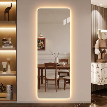 65" L x 24" W Rectangular Frameless LED Full Length Mirror with Lights, Rounded Corner Full Body Wall