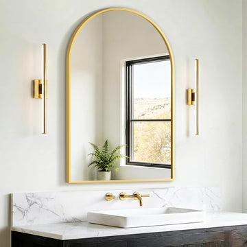 24" x 36" Arched Bathroom Vanity Mirror for Over Sink, Gold