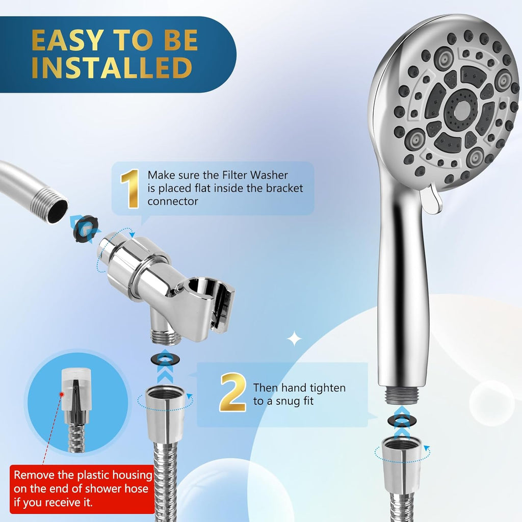 6 Spray Modes High Pressure Handheld Showerhead Set Upgraded 5 Inches Shower Head with Handheld Spray Premium Chrome
