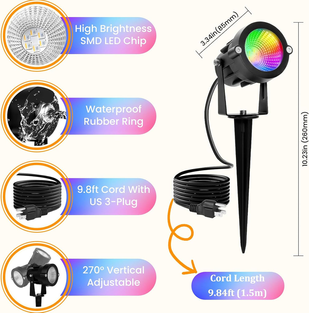 Multicolor Spotlight Outdoor: 16 Color Changing Landscape Lighting with Remotes 120V Plug in Waterproof Holiday LED
