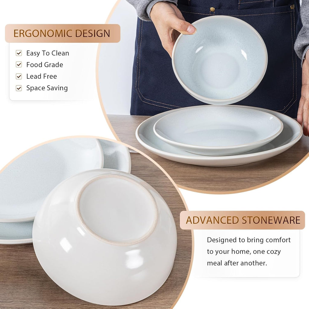 Plates and Bowls Sets for 4 - 12-Piece Stoneware Dinnerware Sets, Ceramic Dishware SetUse and Formal Dining