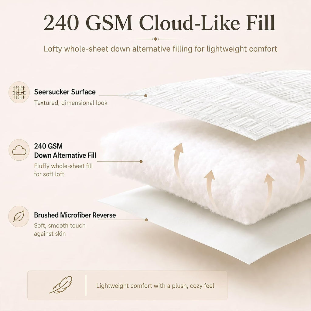 Twin Comforter Set, 5 Pieces White Seersucker Bed in a Bag - Set of 5